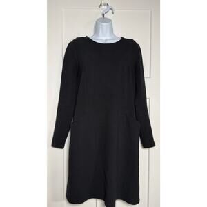 Boden Ribbed Black Midi Dress Long Sleeve Size 10R Classic Little Black Dress